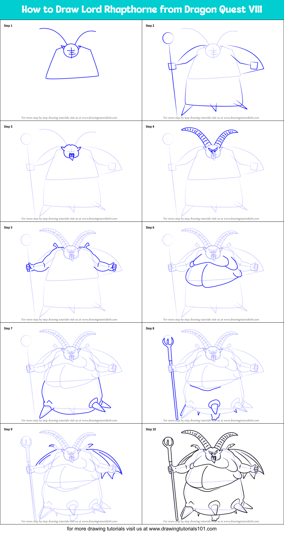How to Draw Lord Rhapthorne from Dragon Quest VIII Printable Step by Step