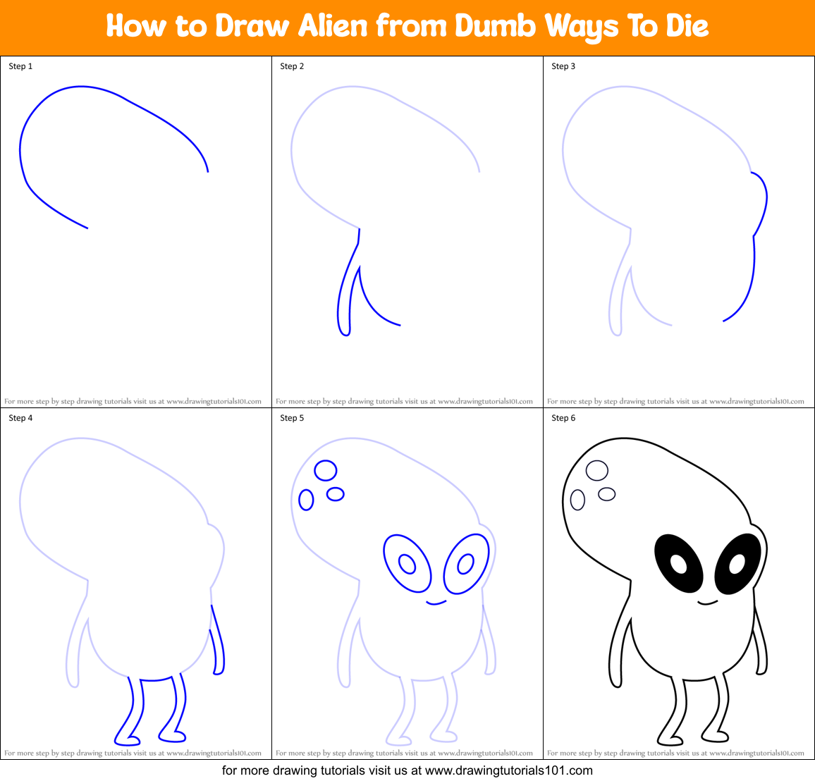 How to Draw Alien from Dumb Ways To Die Printable Step by Step