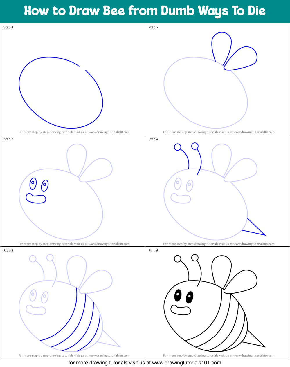 How to Draw Bee from Dumb Ways To Die Printable Step by Step