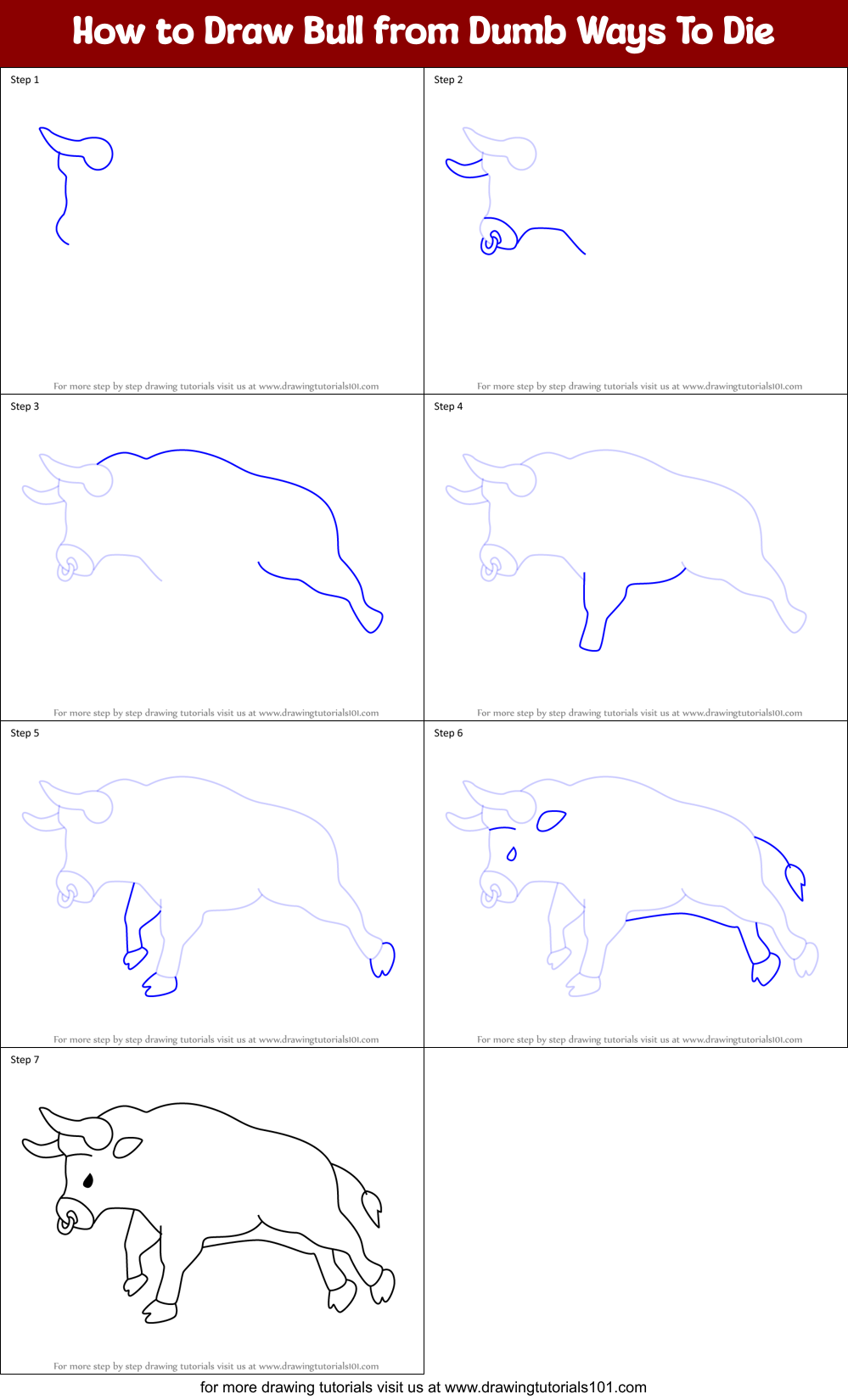 How to Draw Bull from Dumb Ways To Die Printable Step by Step