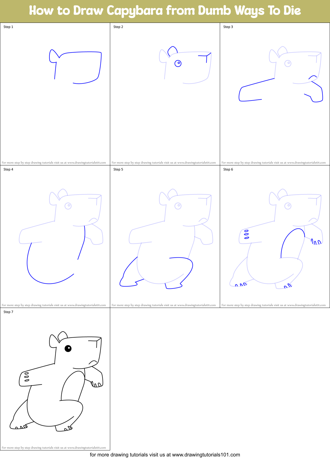 How to Draw Capybara from Dumb Ways To Die Printable Step by Step