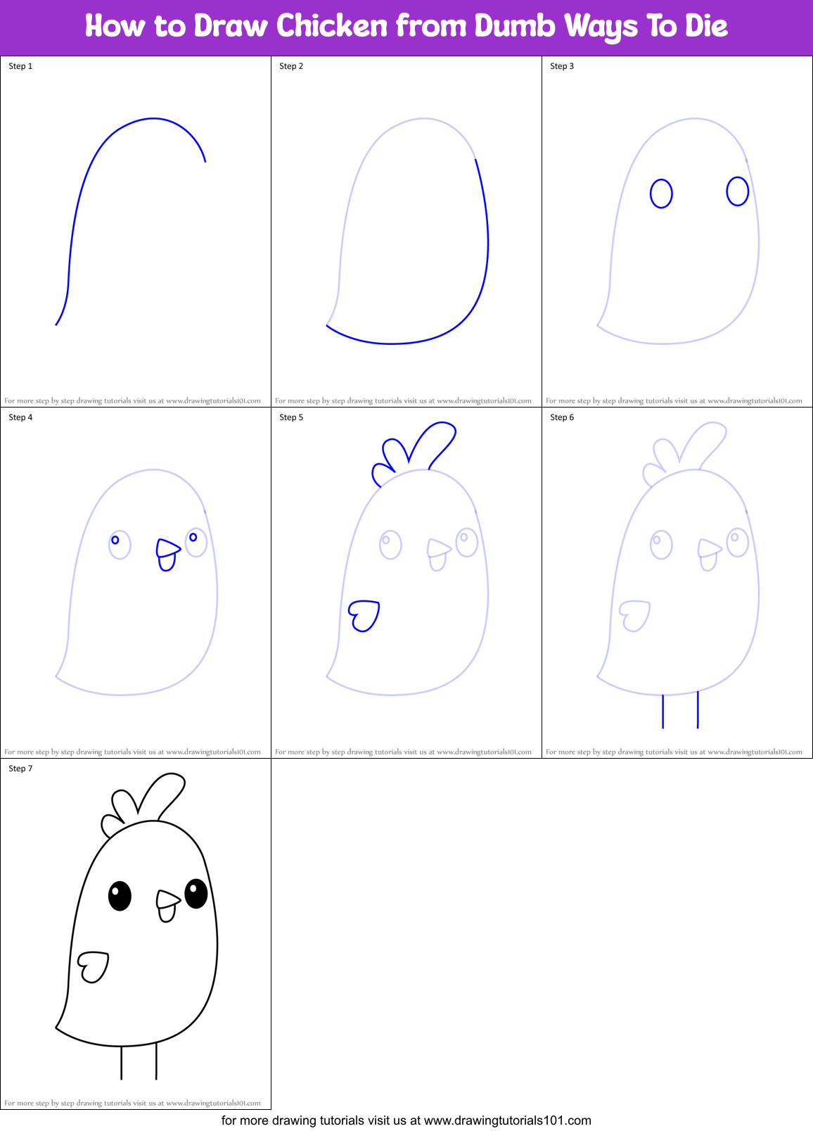 How to Draw Chicken from Dumb Ways To Die Printable Step by Step