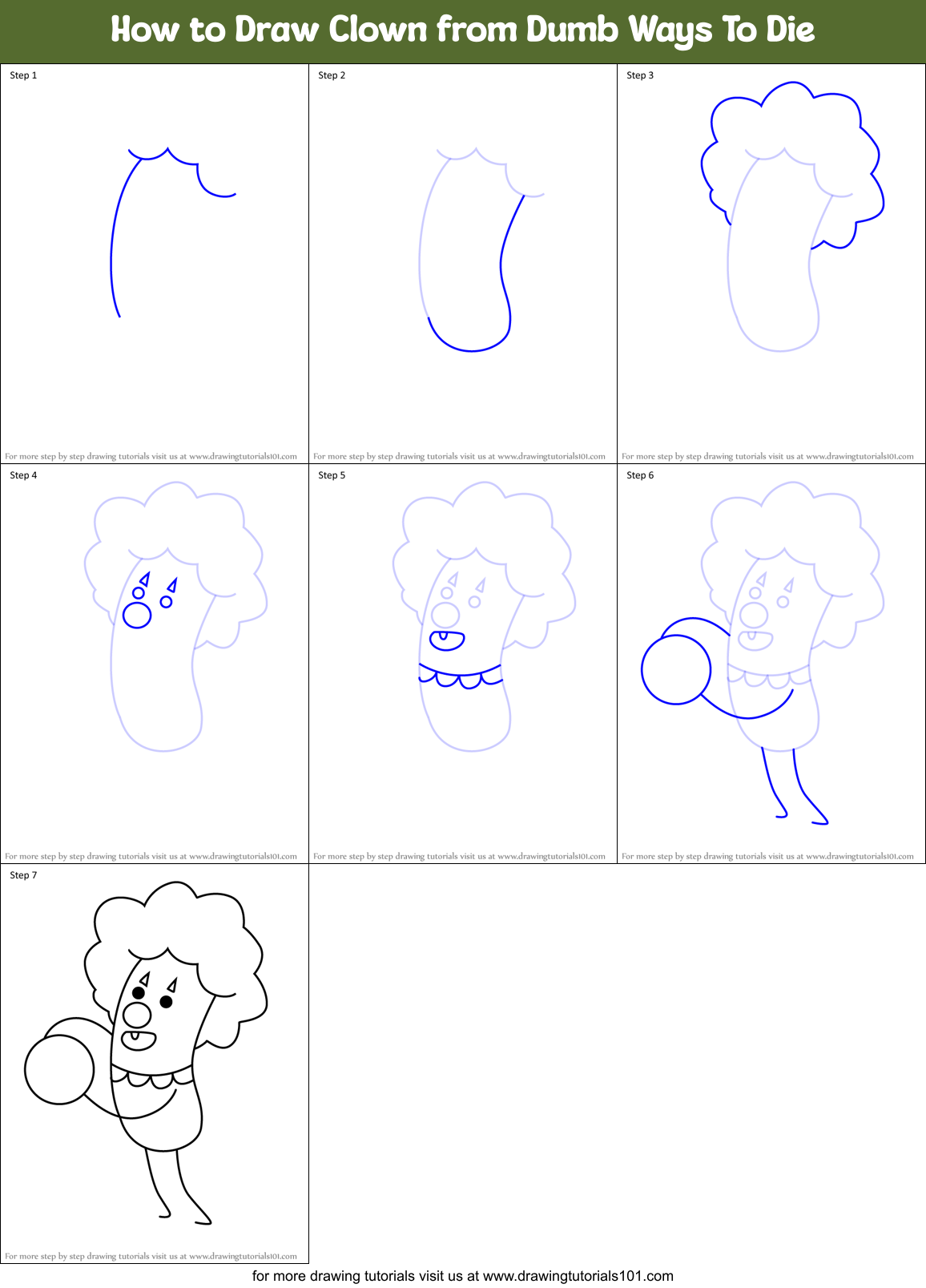How to Draw Clown from Dumb Ways To Die Printable Step by Step