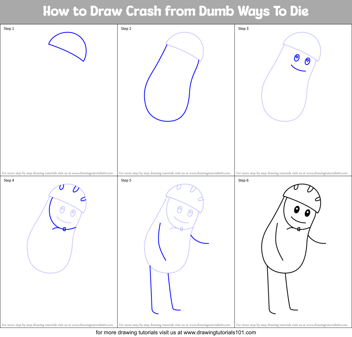 How to Draw Crash from Dumb Ways To Die Printable Step by Step