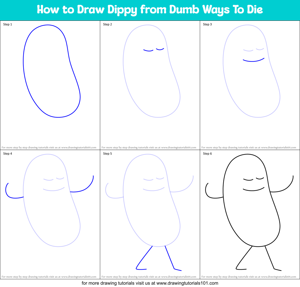 How to Draw Dippy from Dumb Ways To Die Printable Step by Step