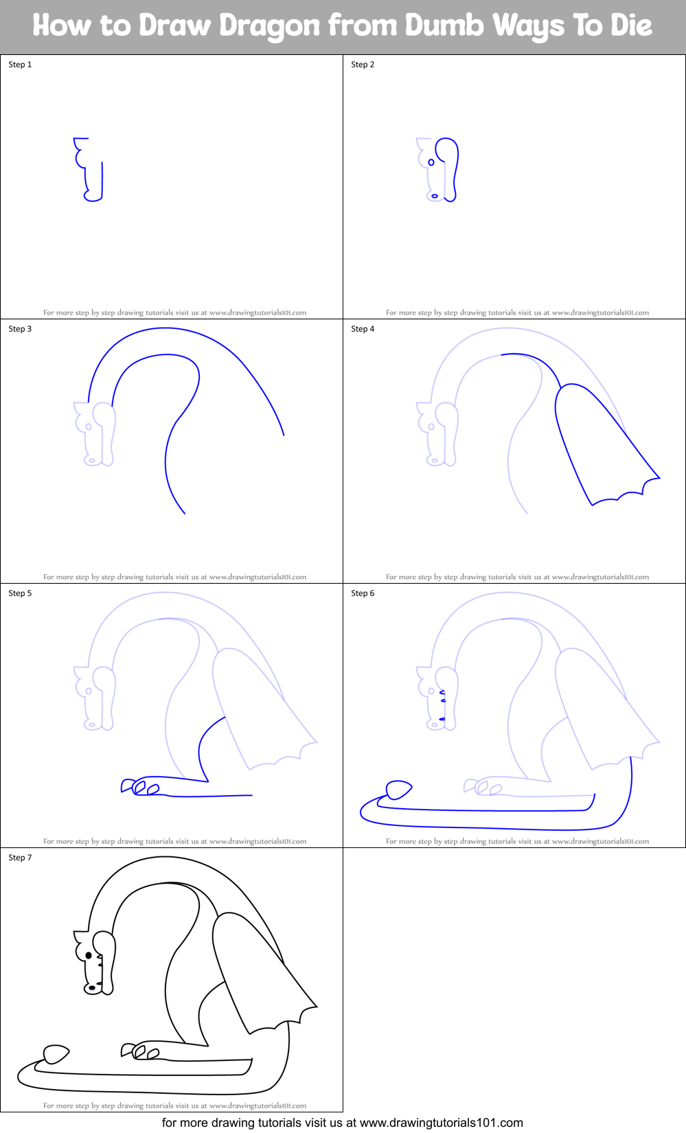 How to Draw Dragon from Dumb Ways To Die Printable Step by Step