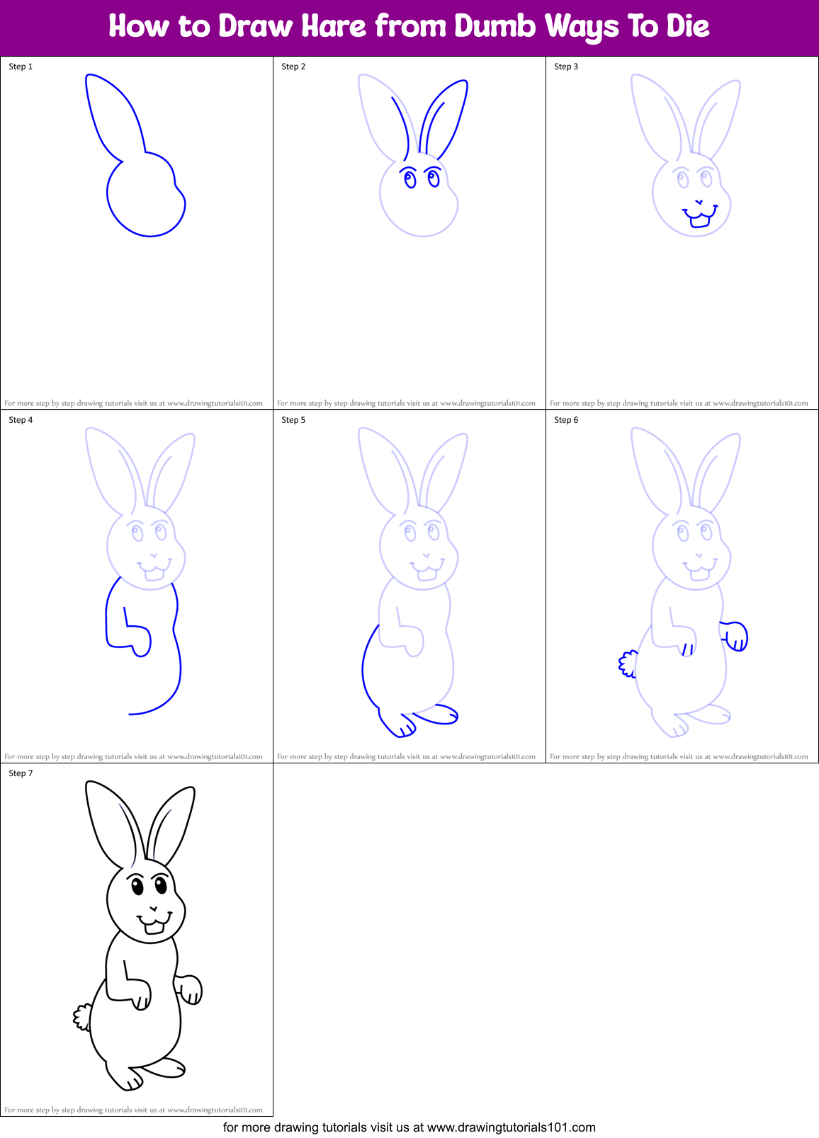 How to Draw Hare from Dumb Ways To Die Printable Step by Step