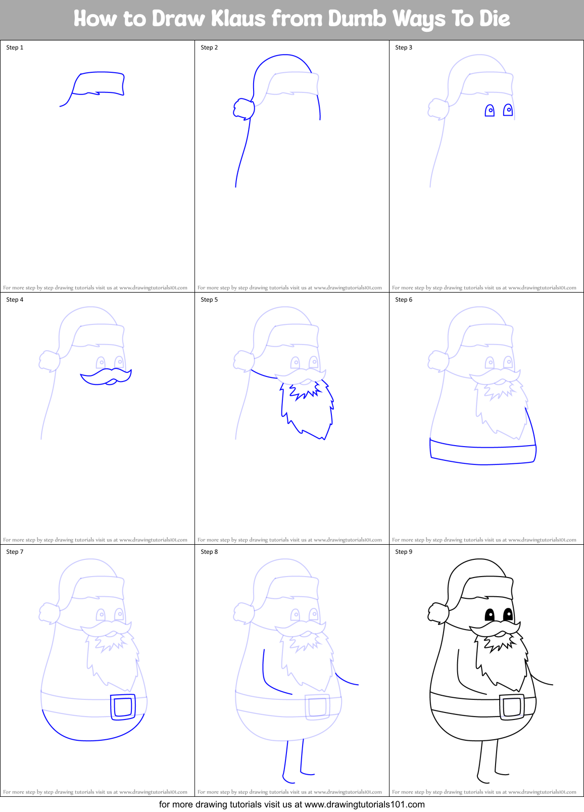 How to Draw Klaus from Dumb Ways To Die Printable Step by Step