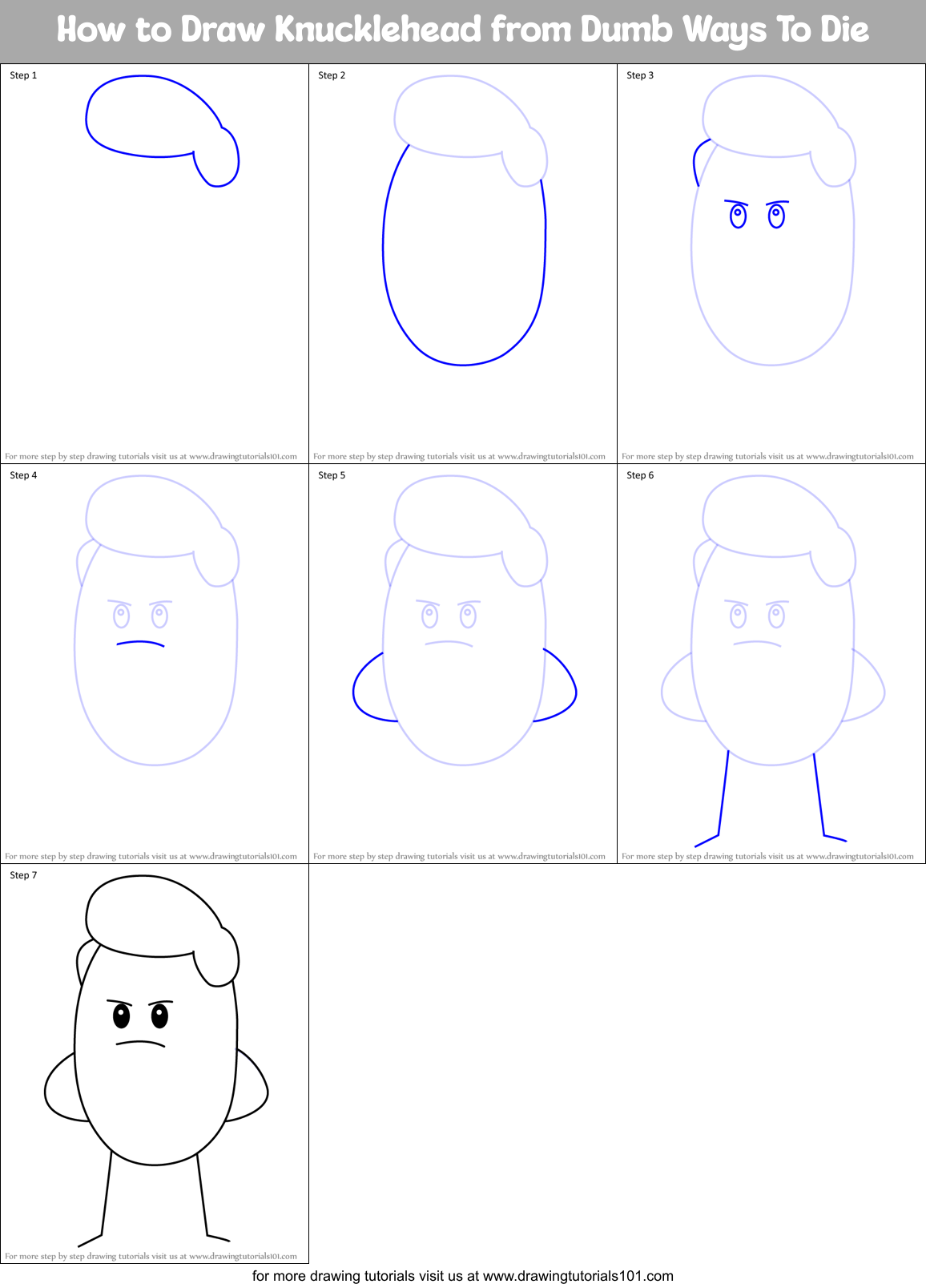 How to Draw Knucklehead from Dumb Ways To Die Printable Step by Step