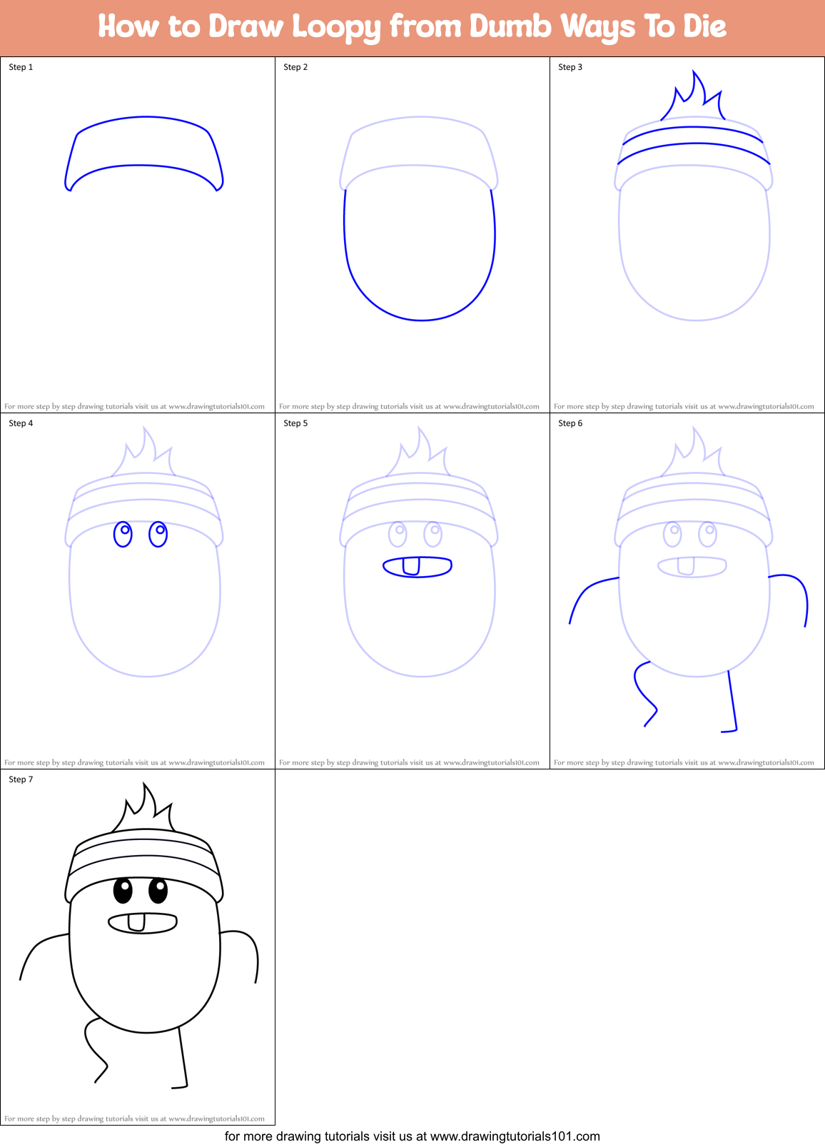 How to Draw Loopy from Dumb Ways To Die Printable Step by Step