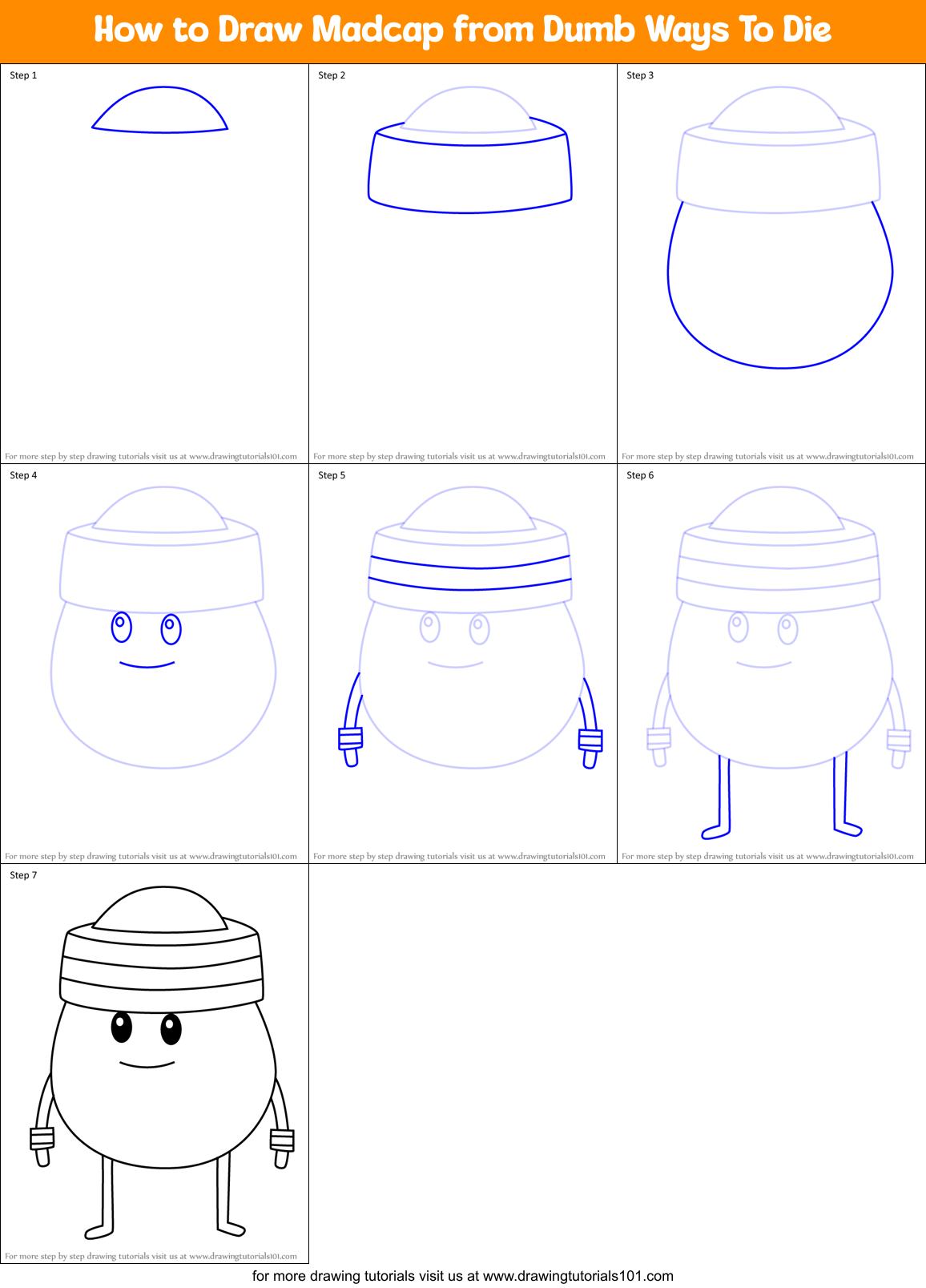 How to Draw Madcap from Dumb Ways To Die Printable Step by Step