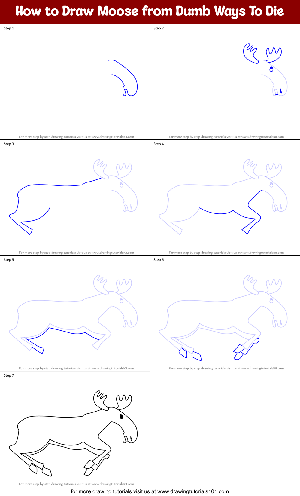 How to Draw Moose from Dumb Ways To Die Printable Step by Step