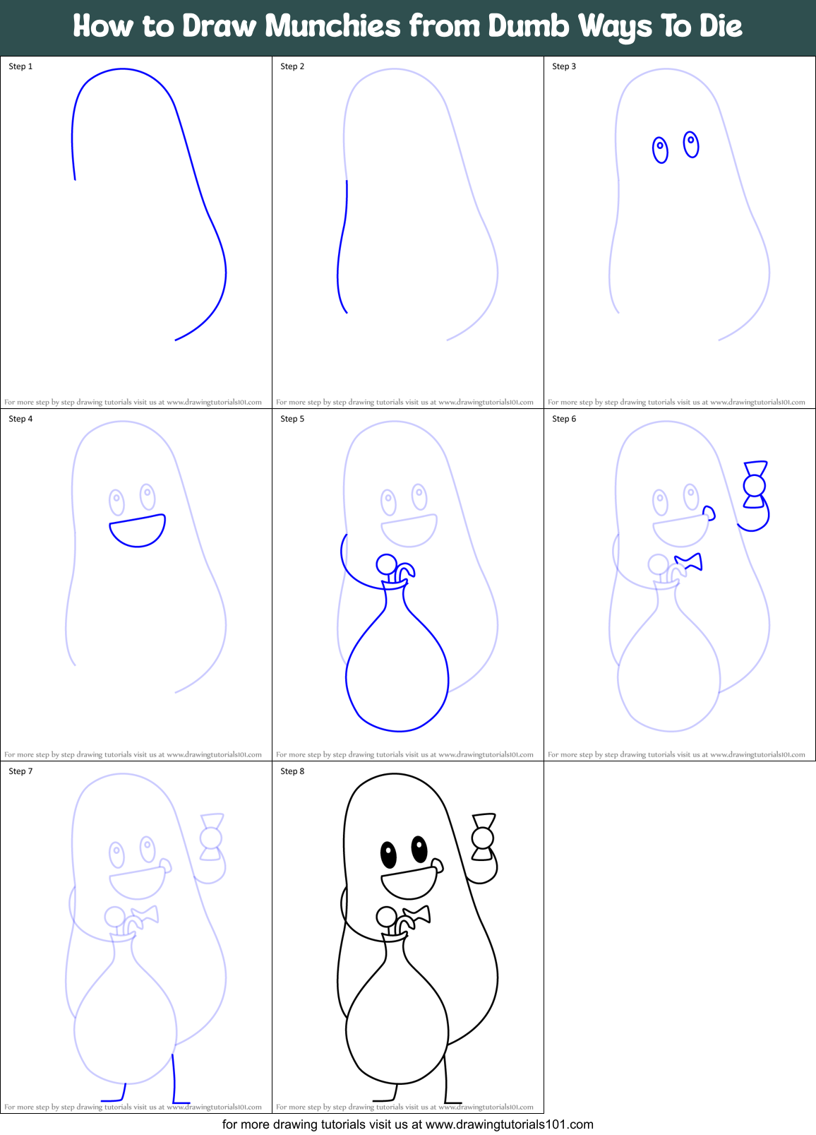 How to Draw Munchies from Dumb Ways To Die Printable Step by Step