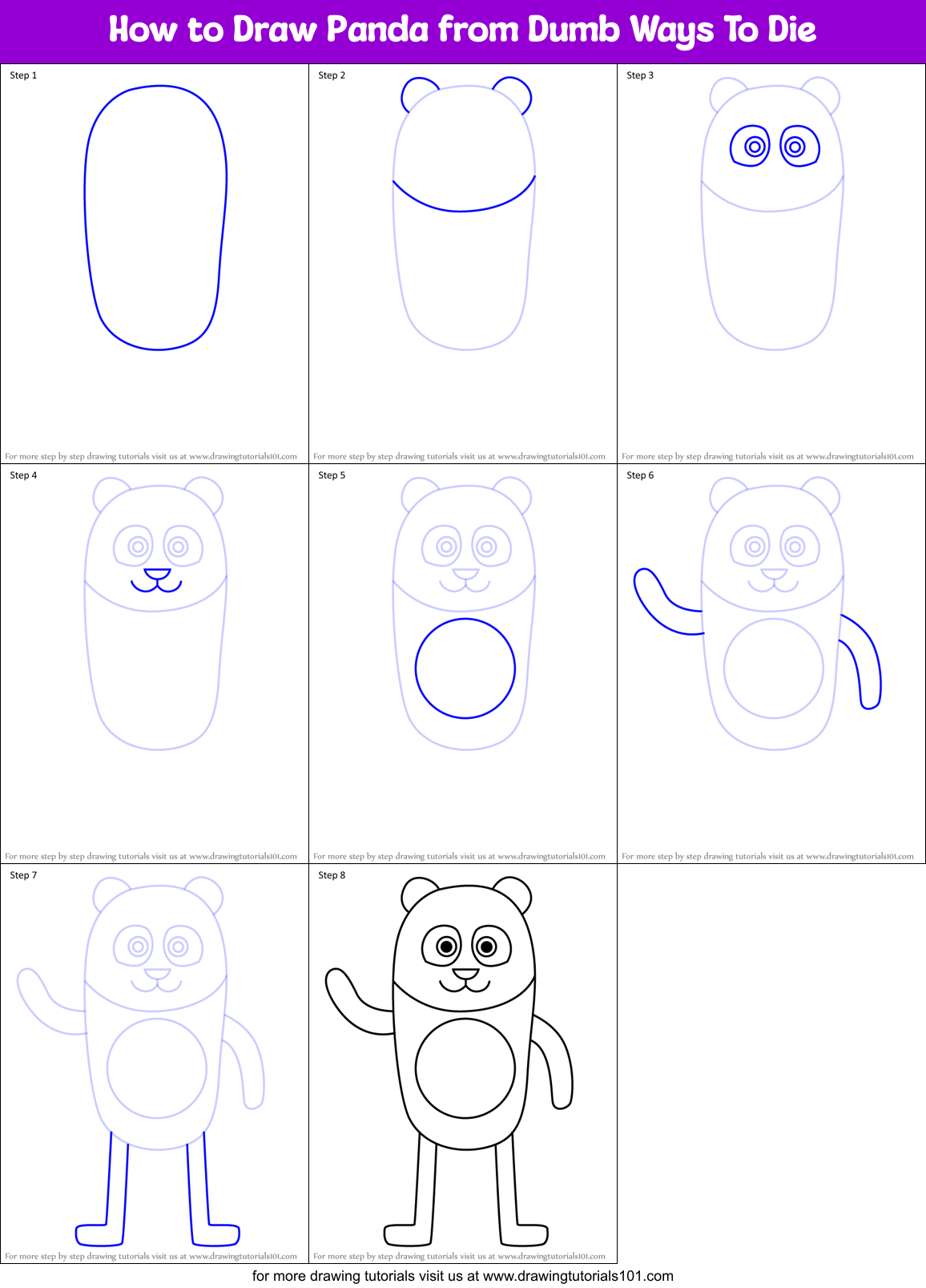How to Draw Panda from Dumb Ways To Die Printable Step by Step