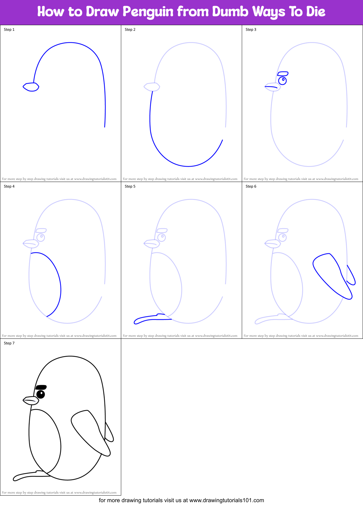 How to Draw Penguin from Dumb Ways To Die Printable Step by Step