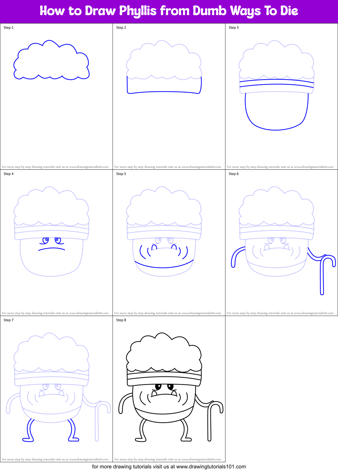 How to Draw Phyllis from Dumb Ways To Die Printable Step by Step