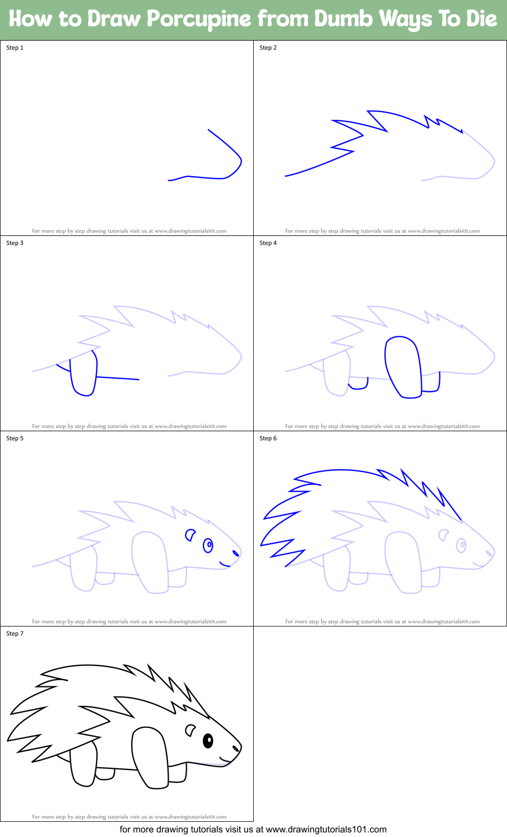 How to Draw Porcupine from Dumb Ways To Die Printable Step by Step