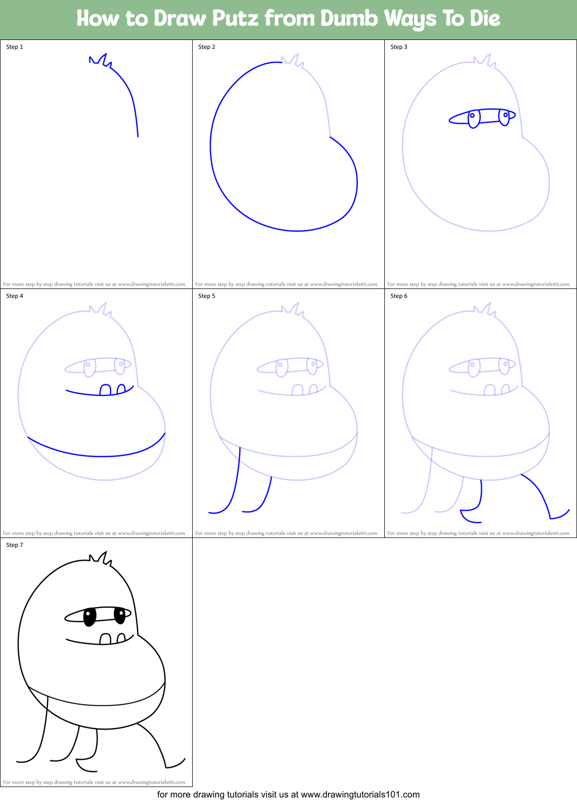 How to Draw Putz from Dumb Ways To Die Printable Step by Step
