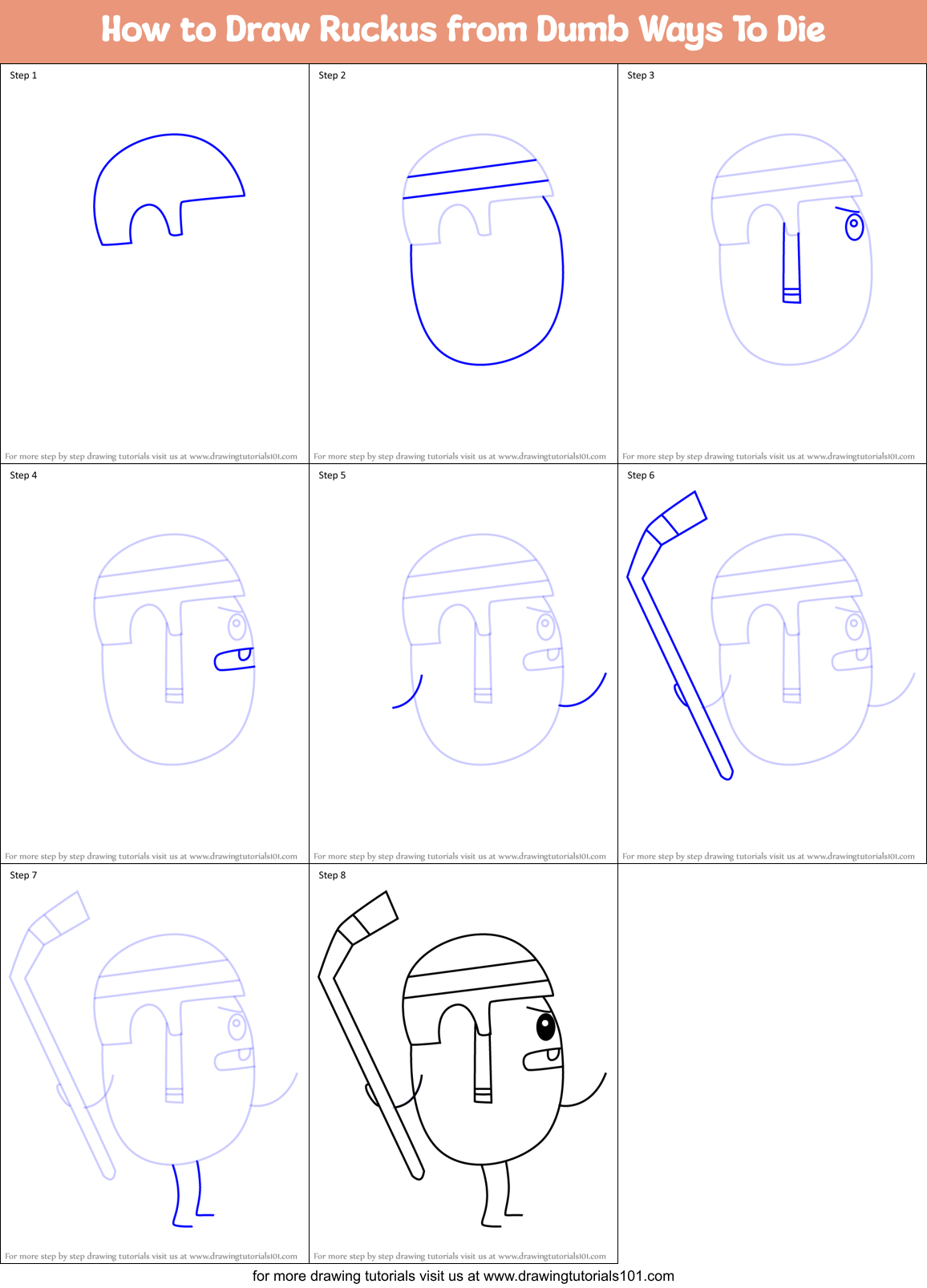 How to Draw Ruckus from Dumb Ways To Die Printable Step by Step