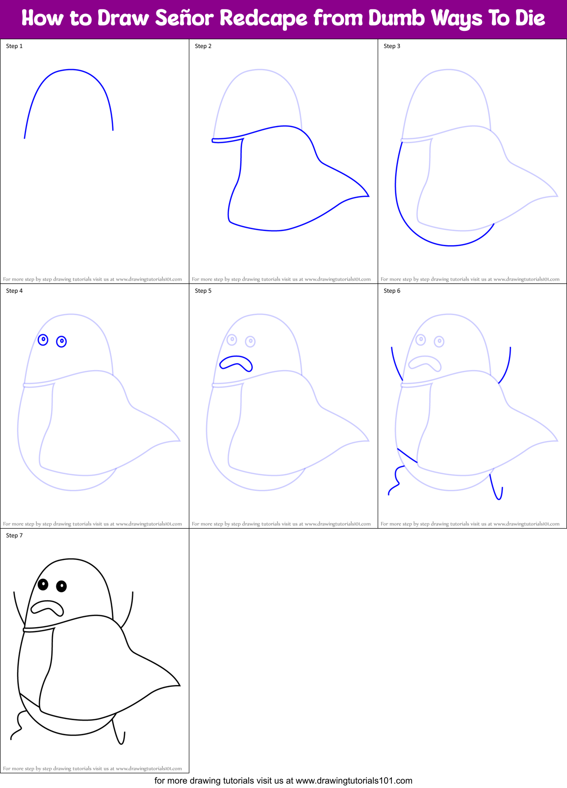 How to Draw Señor Redcape from Dumb Ways To Die Printable Step by Step
