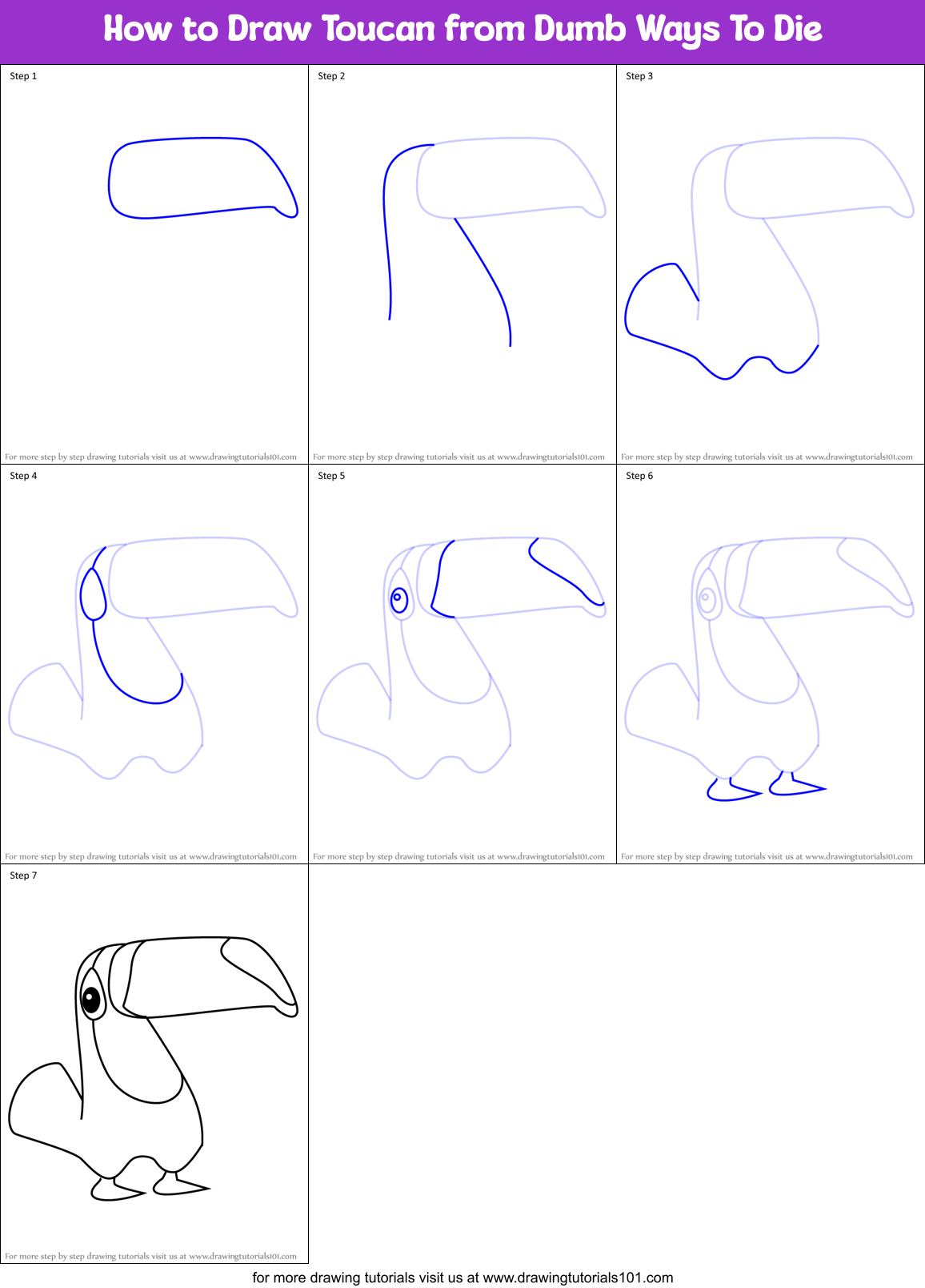 How to Draw Toucan from Dumb Ways To Die Printable Step by Step