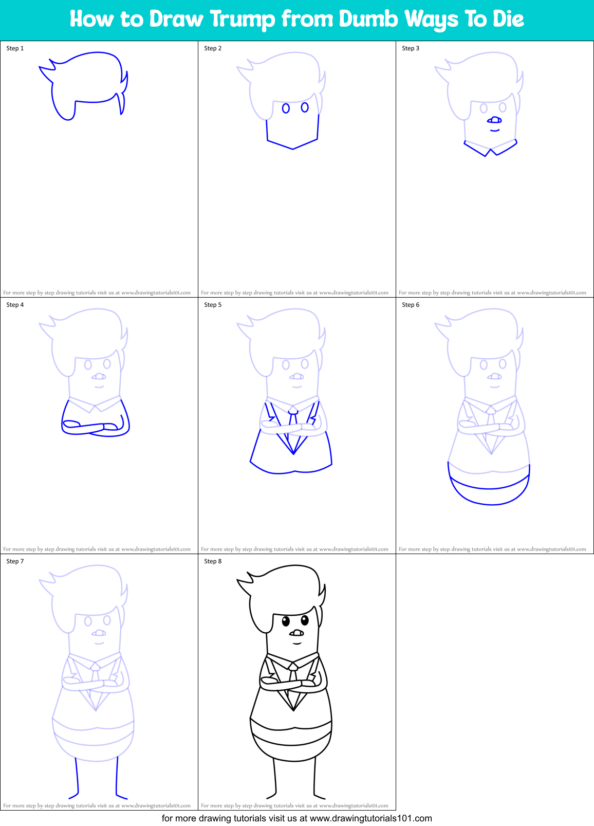 How to Draw Trump from Dumb Ways To Die Printable Step by Step