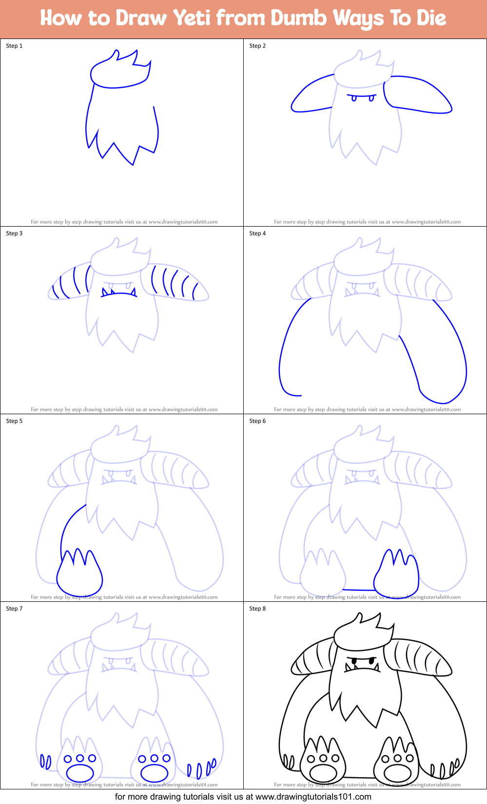 How to Draw Yeti from Dumb Ways To Die Printable Step by Step