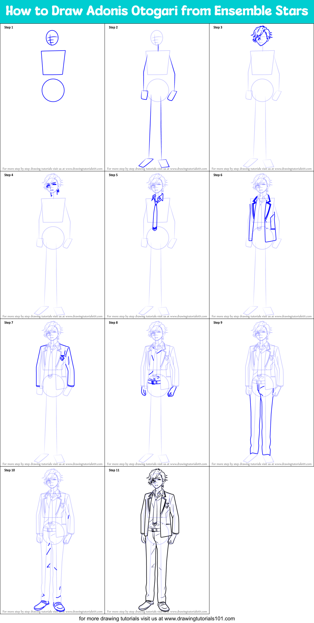 How to Draw Adonis Otogari from Ensemble Stars Printable Step by Step