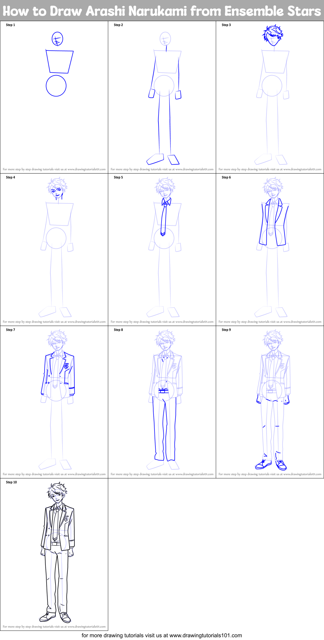 How to Draw Arashi Narukami from Ensemble Stars Printable Step by Step