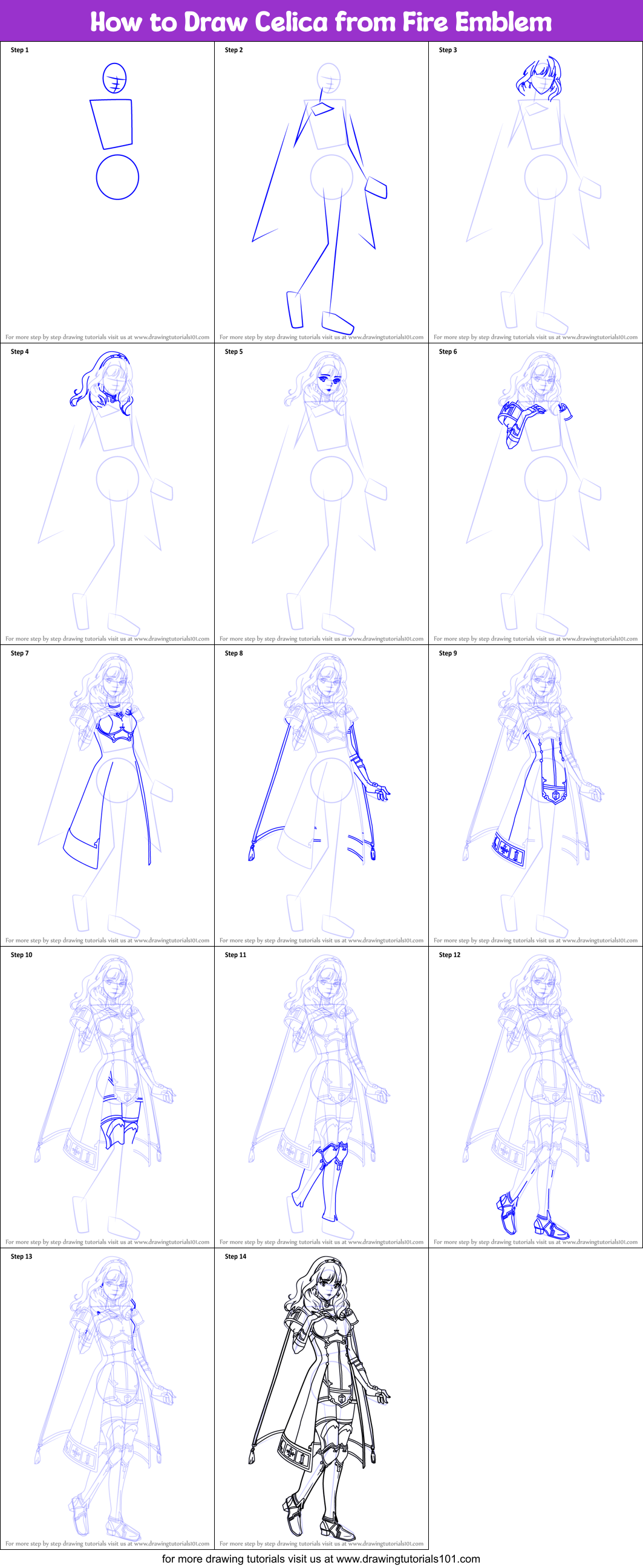 How to Draw Celica from Fire Emblem Printable Step by Step