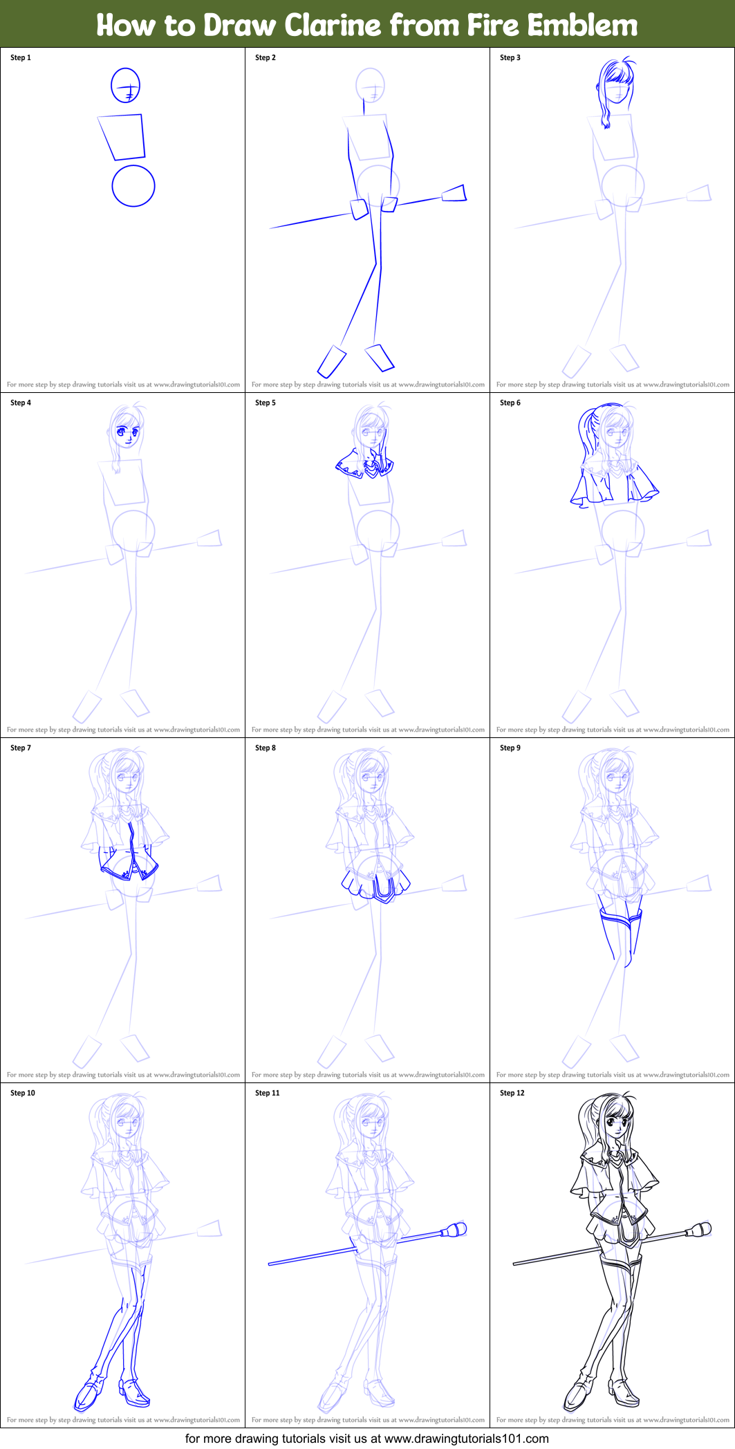 How to Draw Clarine from Fire Emblem Printable Step by Step