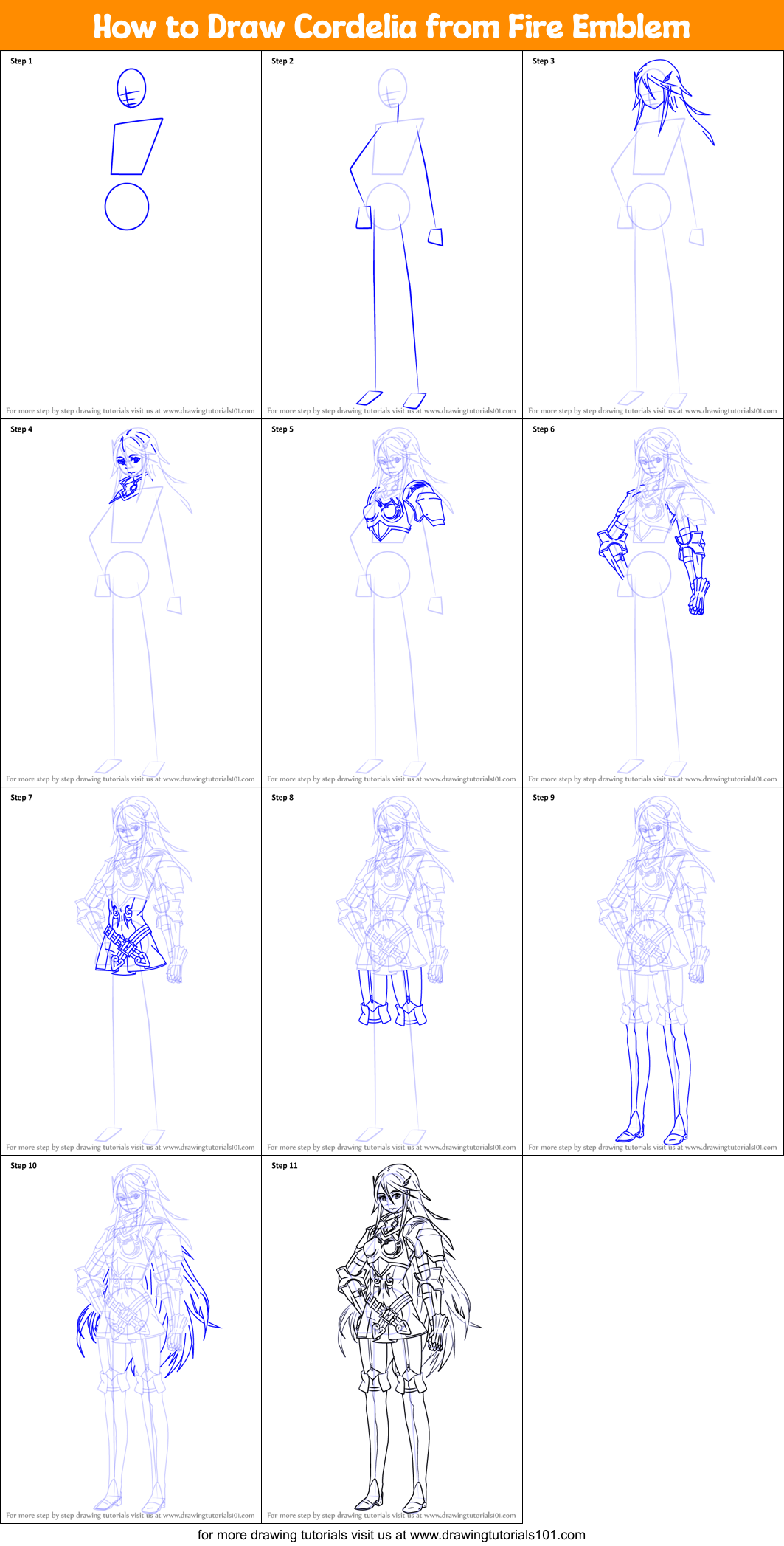 How to Draw Cordelia from Fire Emblem Printable Step by Step