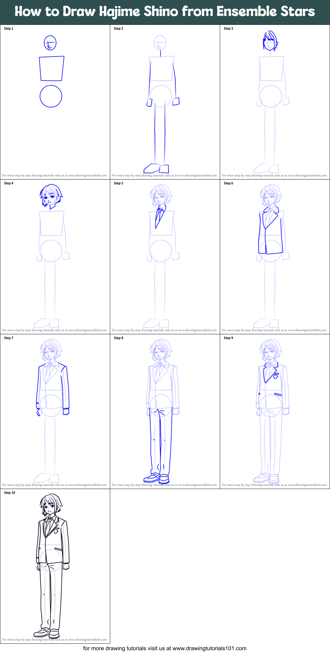 How to Draw Hajime Shino from Ensemble Stars Printable Step by Step