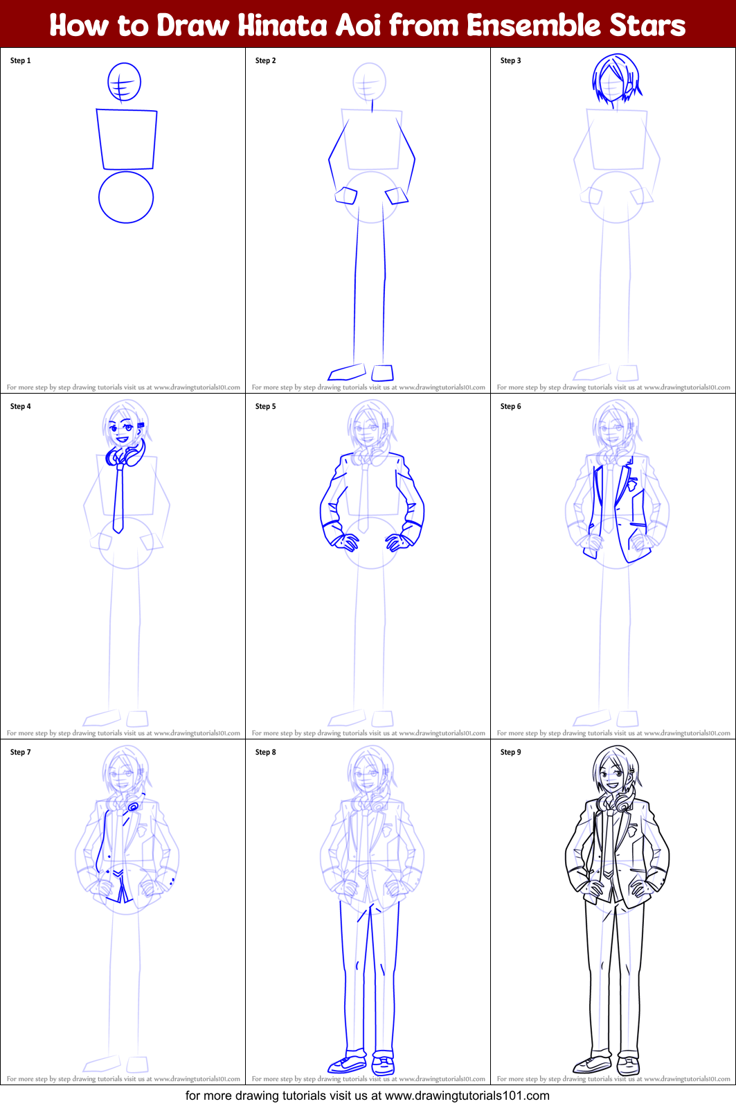 How to Draw Hinata Aoi from Ensemble Stars Printable Step by Step