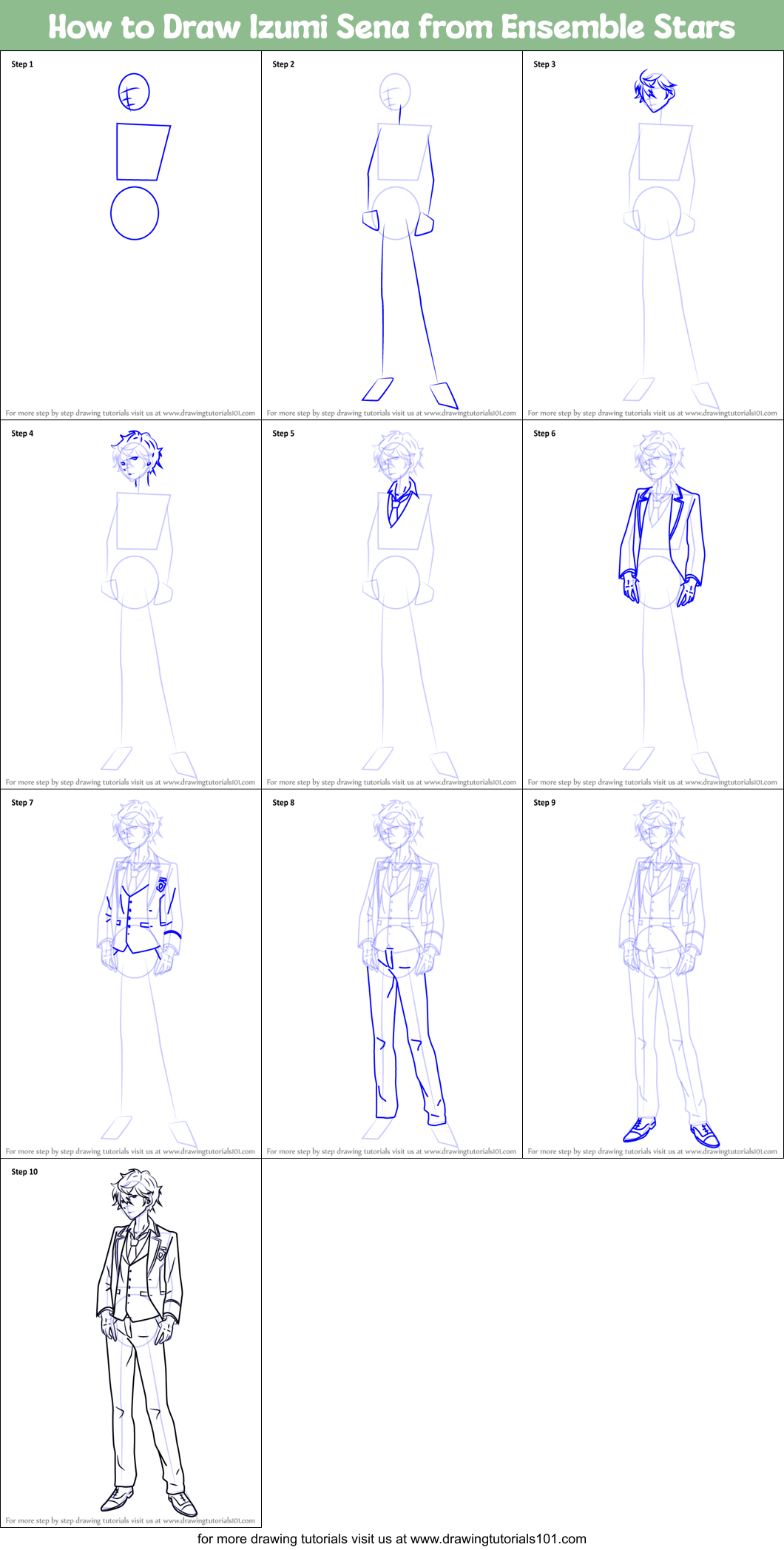 How to Draw Izumi Sena from Ensemble Stars Printable Step by Step