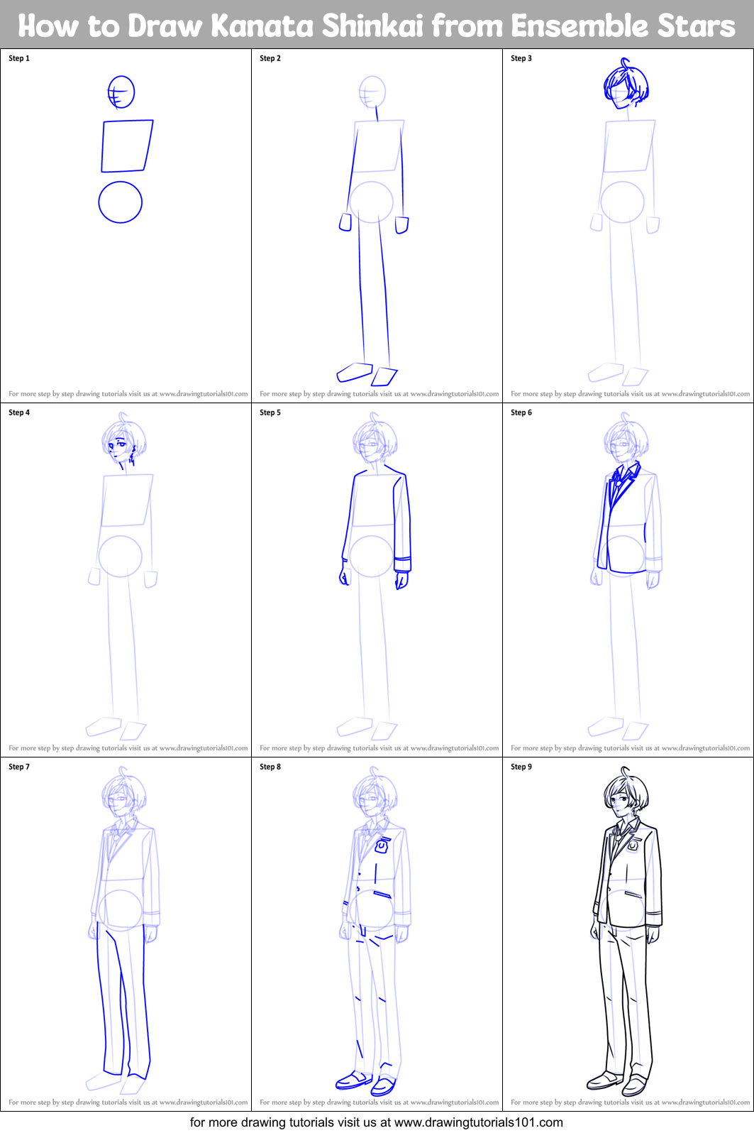 How to Draw Kanata Shinkai from Ensemble Stars Printable Step by Step