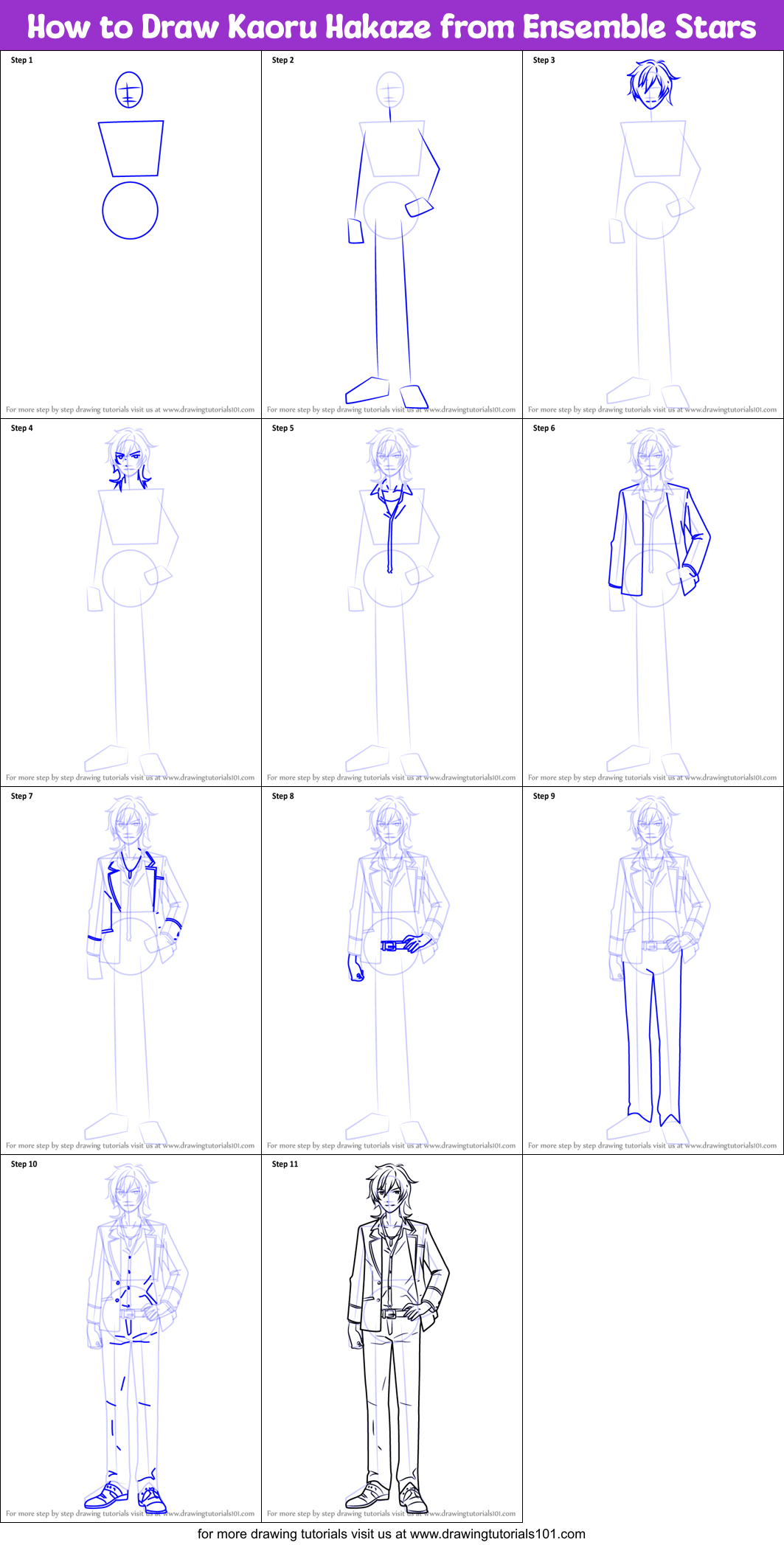 How to Draw Kaoru Hakaze from Ensemble Stars Printable Step by Step