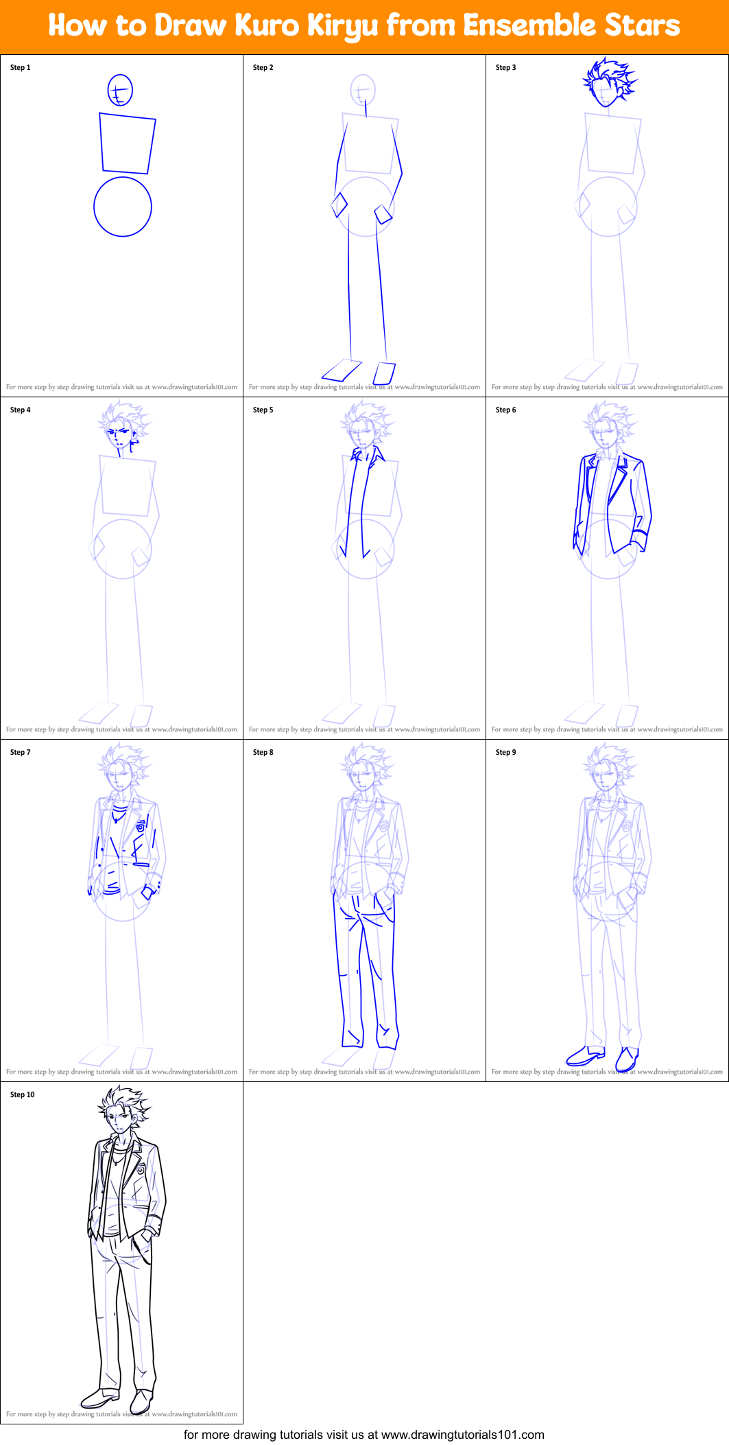 How to Draw Kuro Kiryu from Ensemble Stars Printable Step by Step