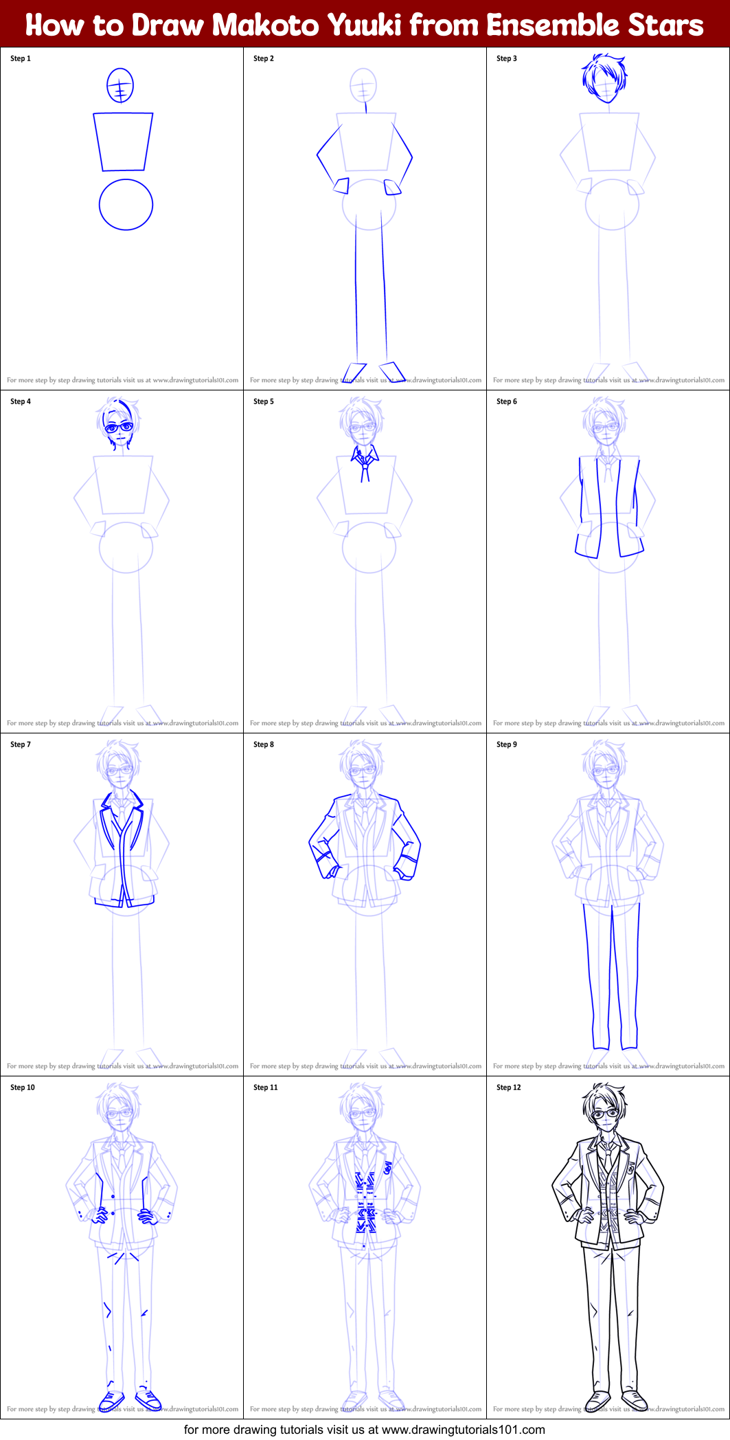 How to Draw Makoto Yuuki from Ensemble Stars Printable Step by Step