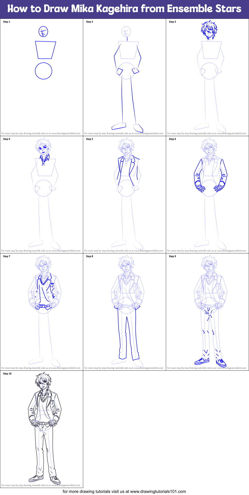 How to Draw Mika Kagehira from Ensemble Stars Printable Step by Step