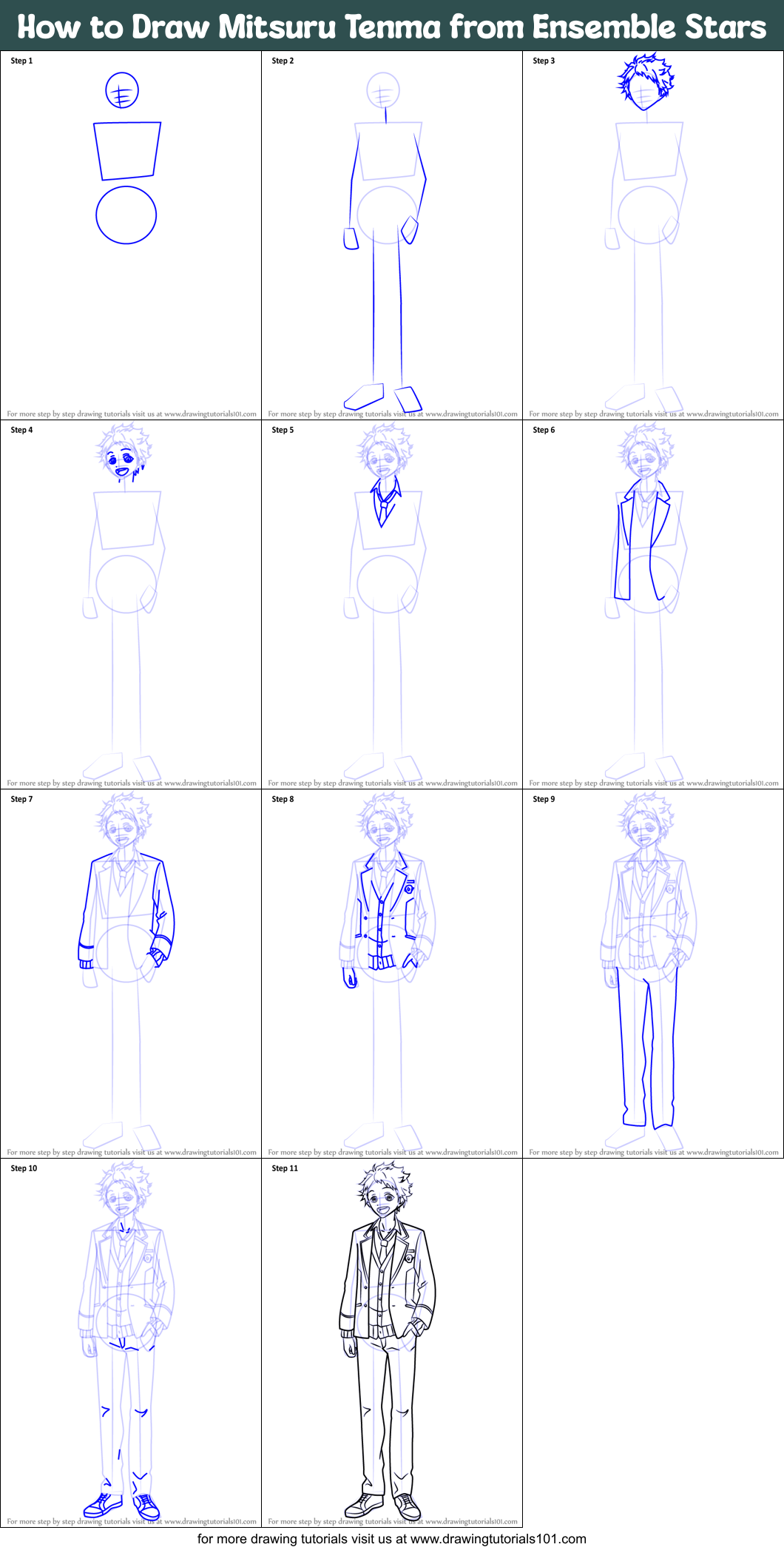 How to Draw Mitsuru Tenma from Ensemble Stars Printable Step by Step