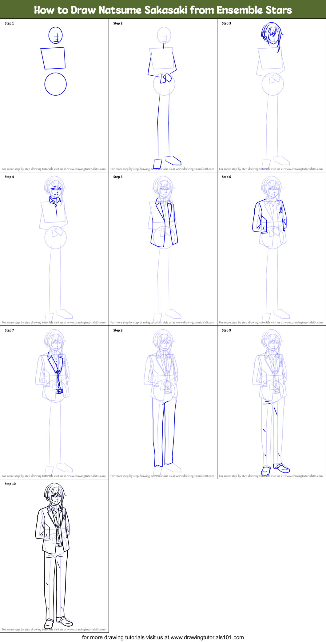 How to Draw Natsume Sakasaki from Ensemble Stars Printable Step by Step