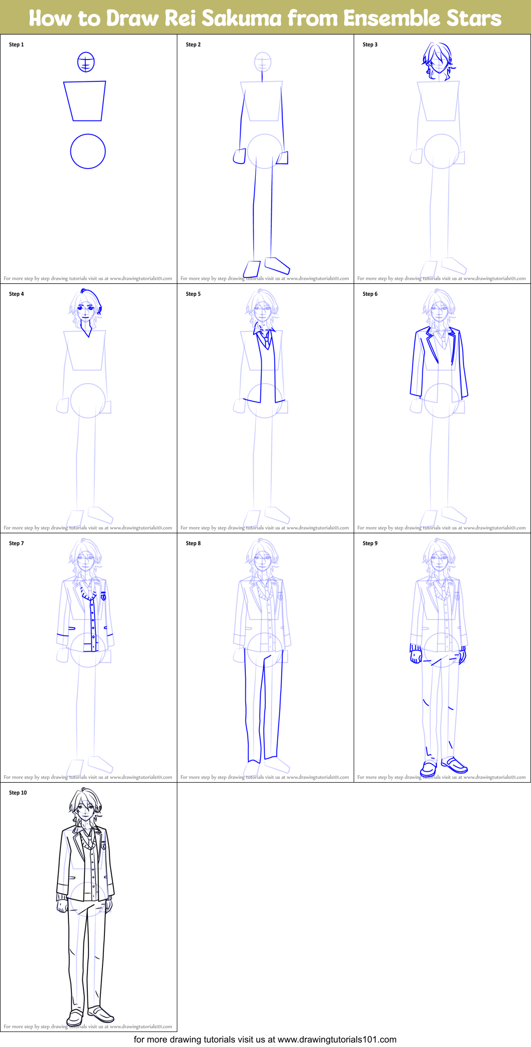 How to Draw Rei Sakuma from Ensemble Stars Printable Step by Step