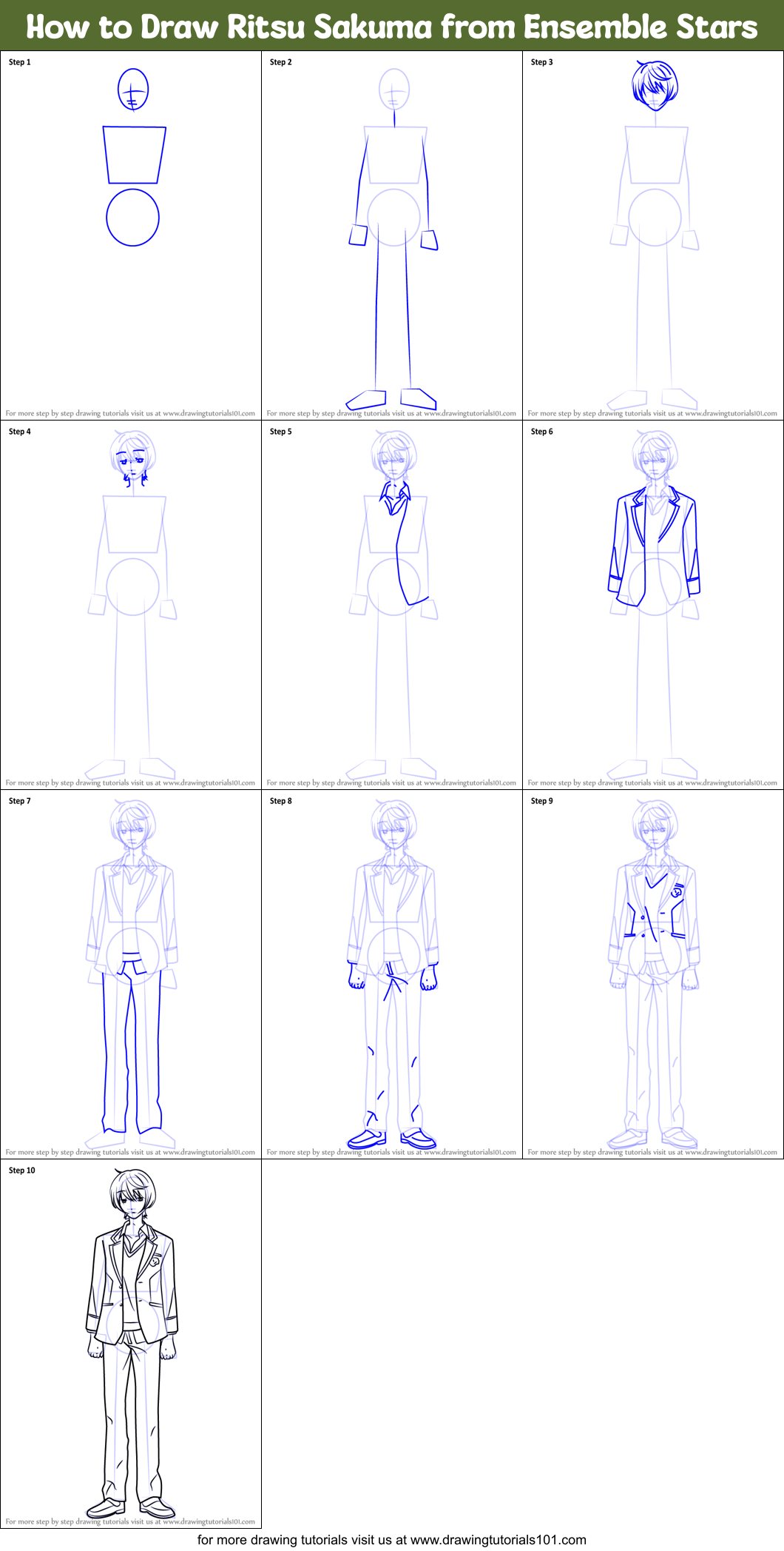How to Draw Ritsu Sakuma from Ensemble Stars Printable Step by Step