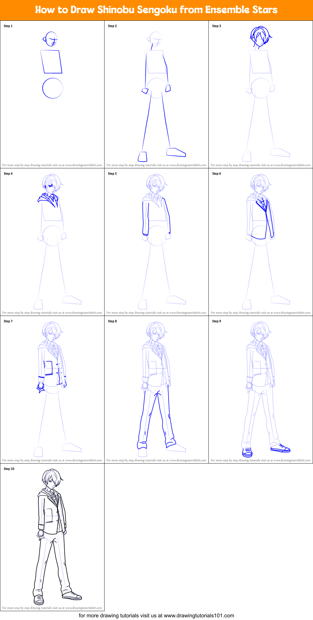 How to Draw Shinobu Sengoku from Ensemble Stars Printable Step by Step