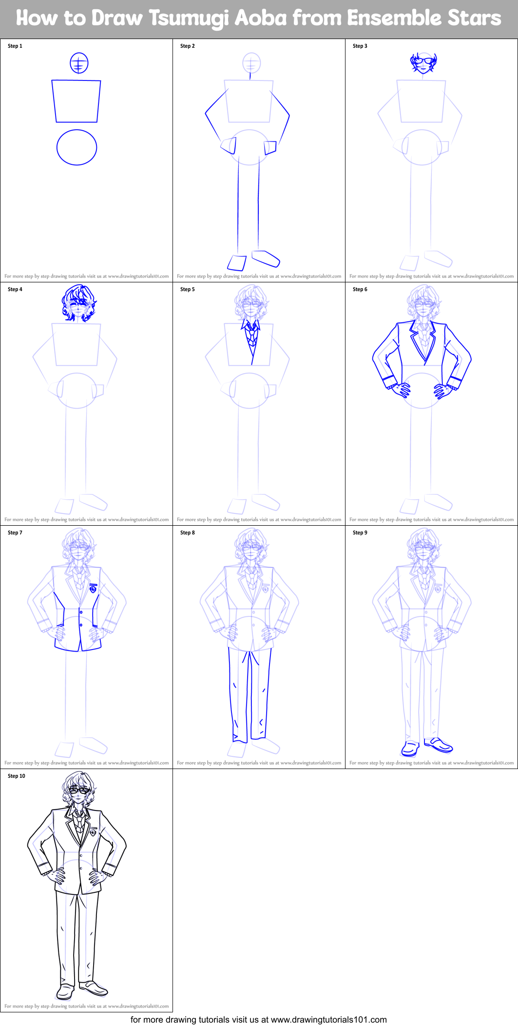How to Draw Tsumugi Aoba from Ensemble Stars Printable Step by Step