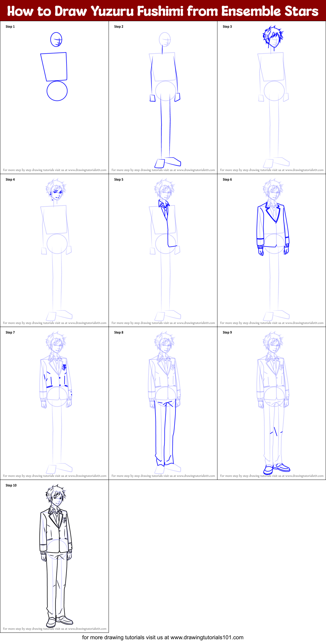 How to Draw Yuzuru Fushimi from Ensemble Stars Printable Step by Step
