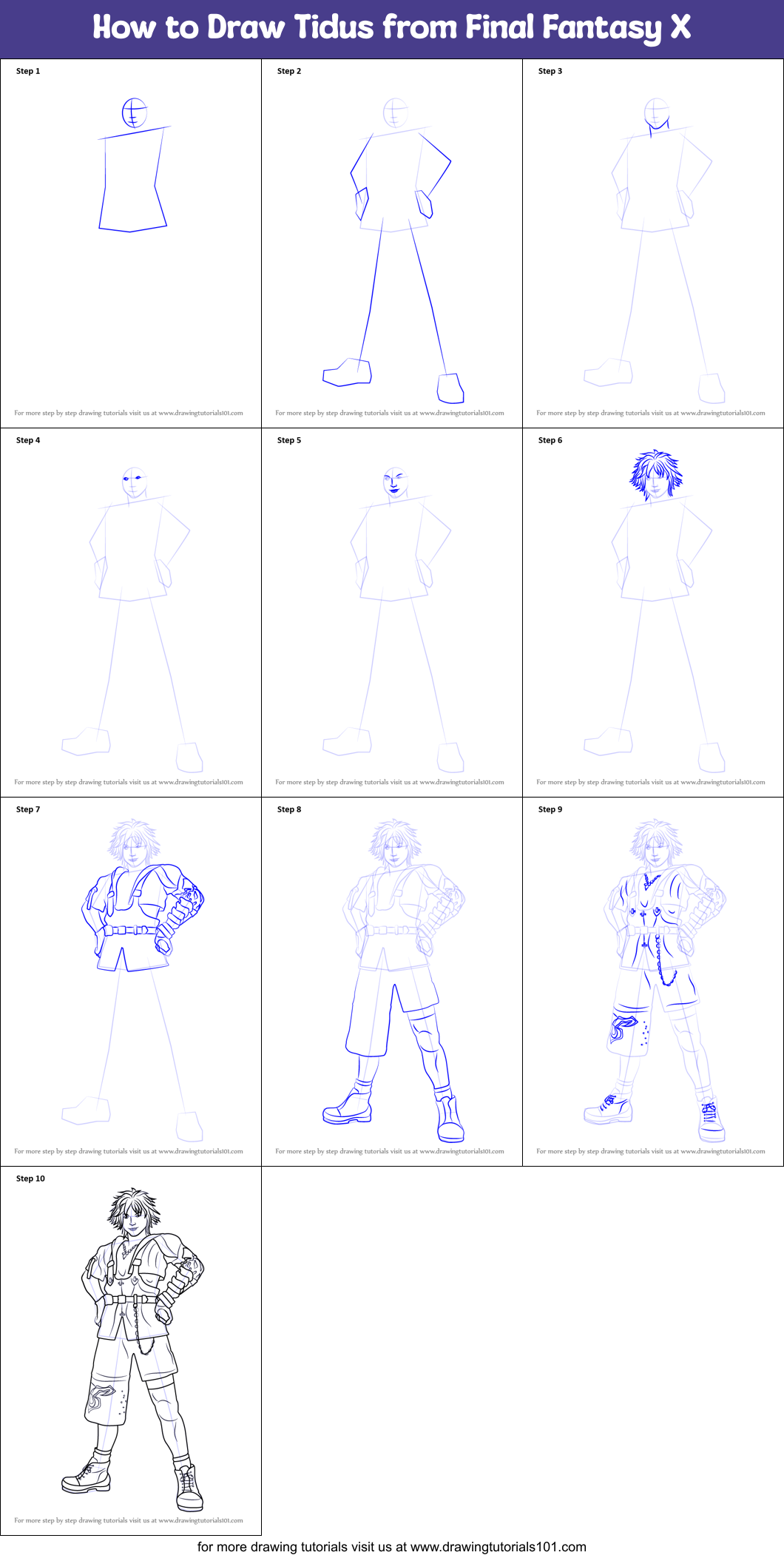 How to Draw Tidus from Final Fantasy X Printable Step by Step