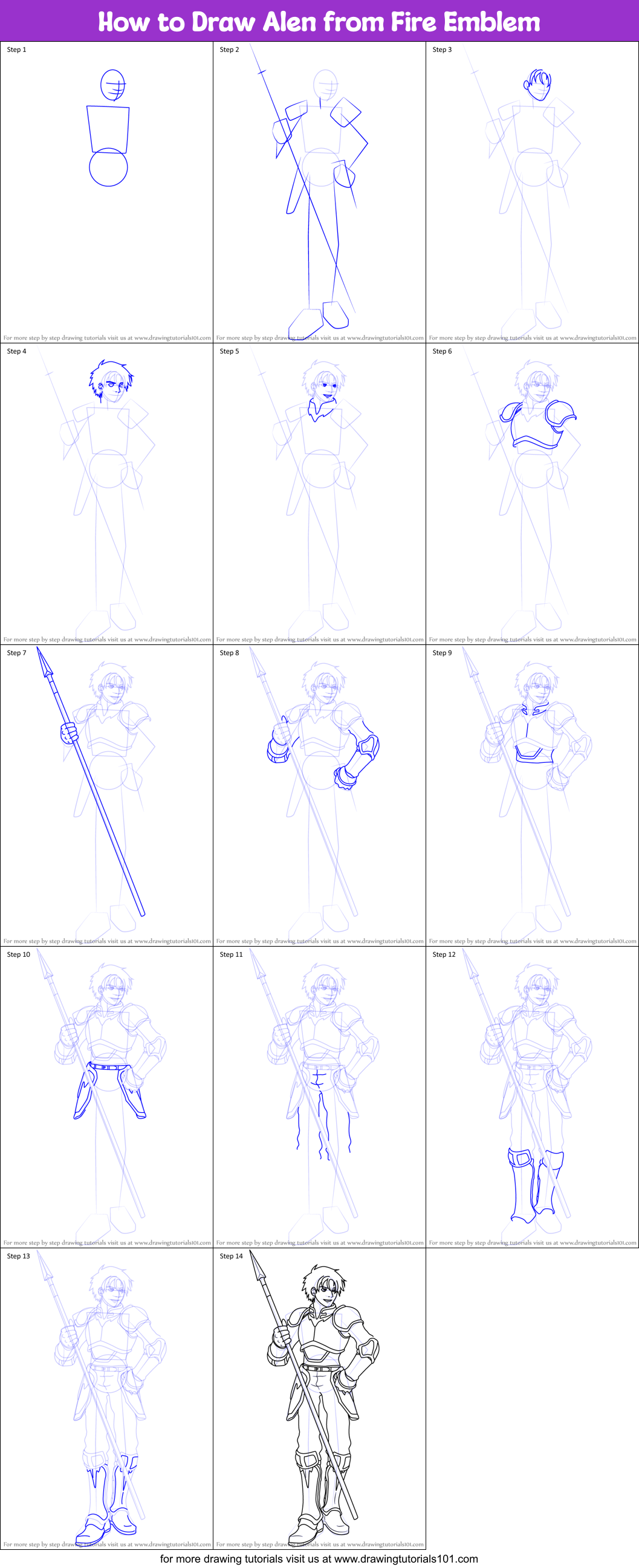 How to Draw Alen from Fire Emblem Printable Step by Step