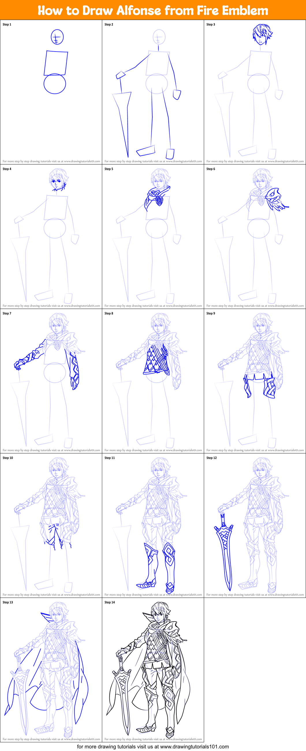 How to Draw Alfonse from Fire Emblem Printable Step by Step